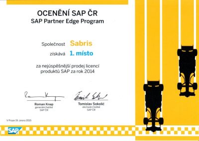Sabris 1 misto prodej licenci SAP 2014 gallery big - Sabris obhájil 1. místo za úspěšný prodej licencí SAP - sabris.com