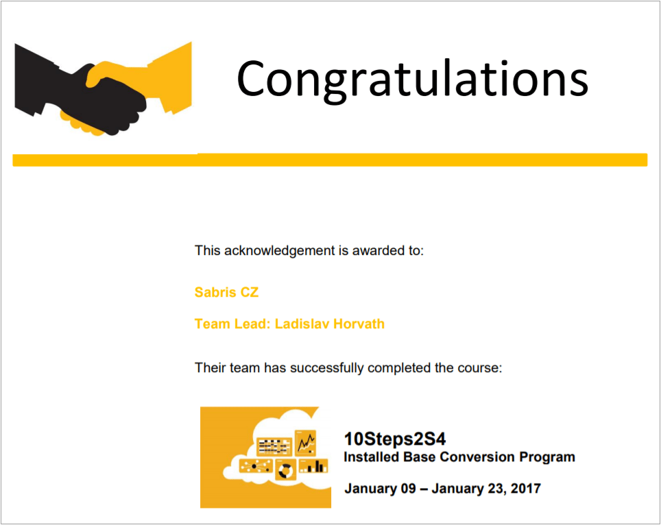 certifikat sap conversion 2017 - Sabris has a trained and certified team for conversion to SAP S/4HANA - sabris.com